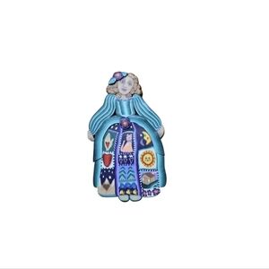 Handmade Folk Art Woman Brooch Polymer Clay Millefiori Quilt Design Whimsical